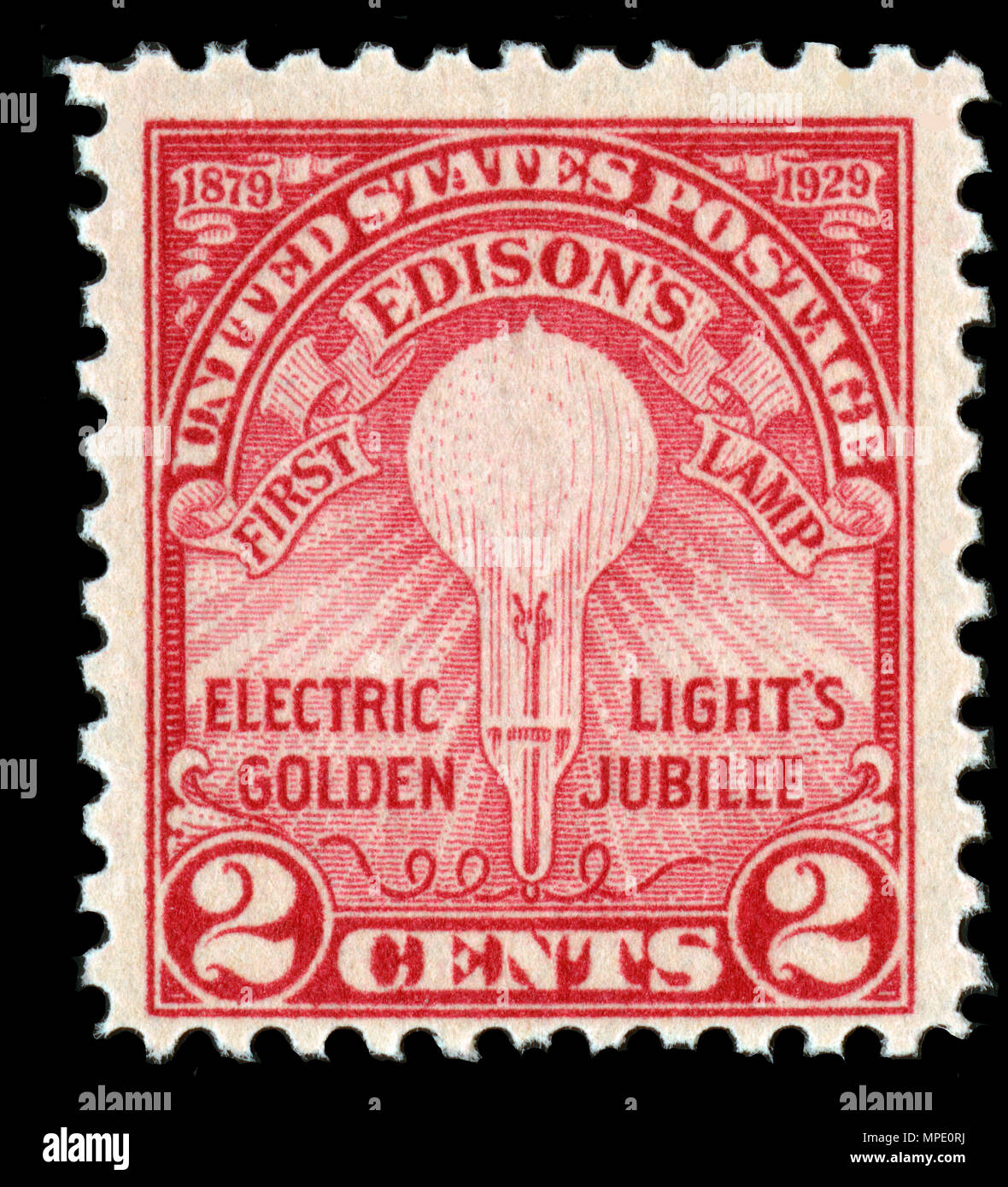 Un timbre-poste avec ampoule d'Edison Banque D'Images