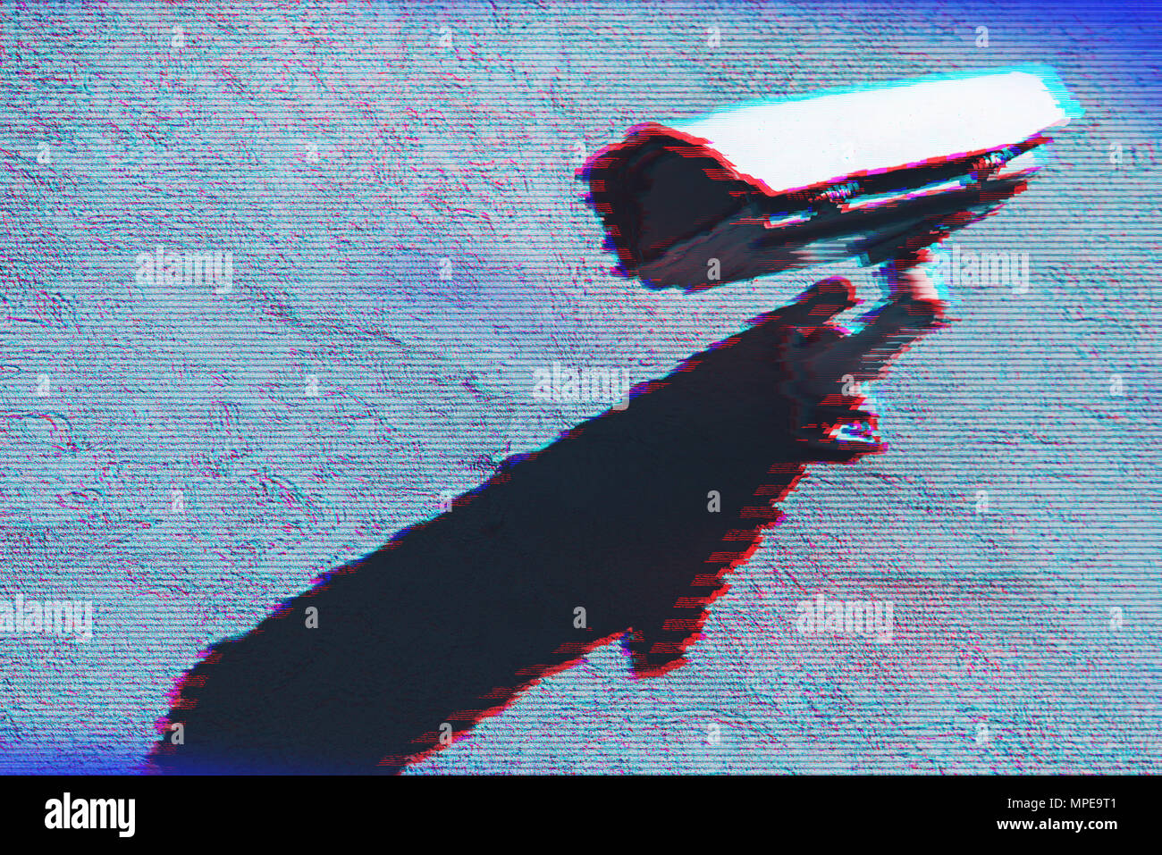 Caméra de surveillance numérique avec effet glitch et copie vierge space Banque D'Images