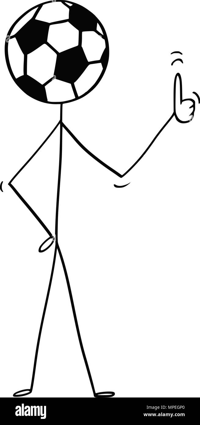 Caricature de Stick Man Caractère avec ballon de soccer ou de football en tant que chef Showing Thumbs Up Illustration de Vecteur