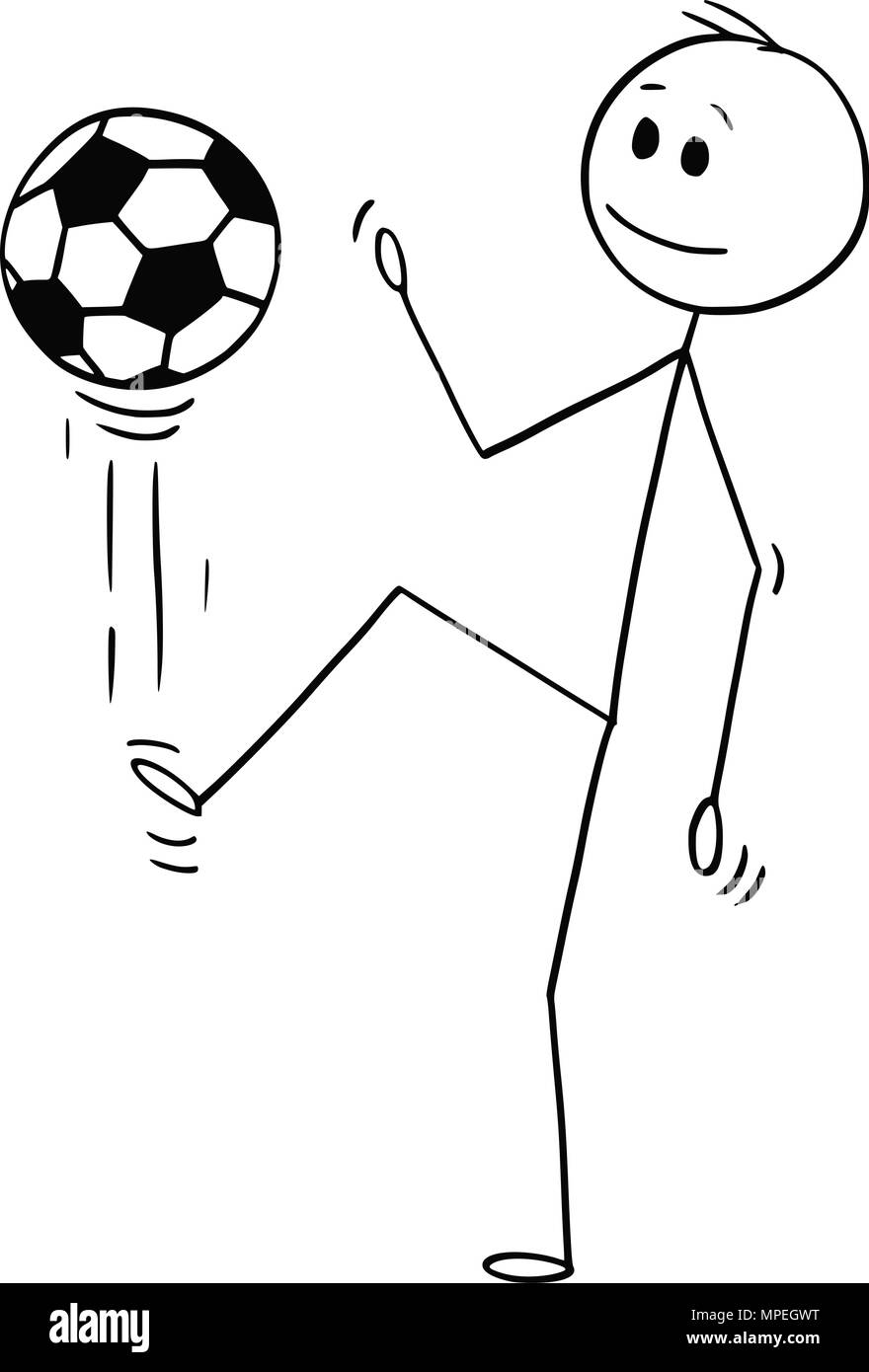Caricature de football ou soccer Player Kicking the ball Juggling ou Illustration de Vecteur