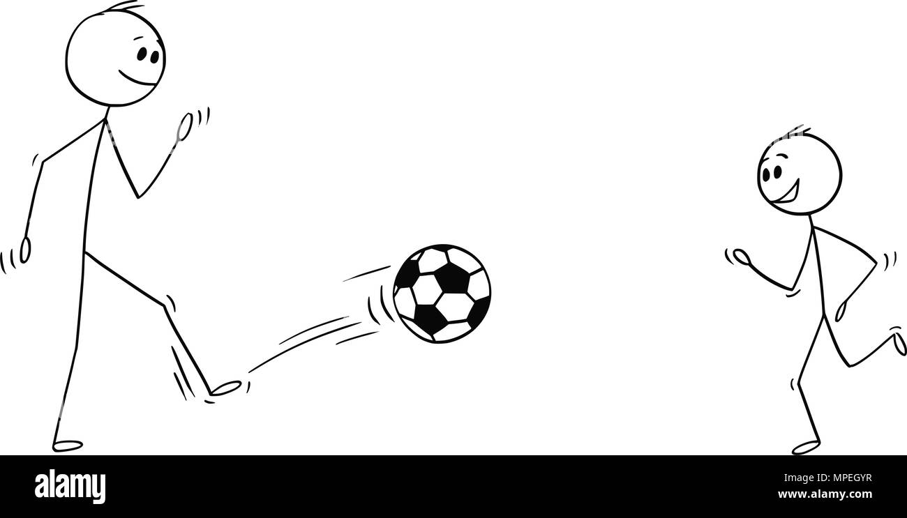 Caricature de père et fils jouant avec le football ou soccer Ball Illustration de Vecteur