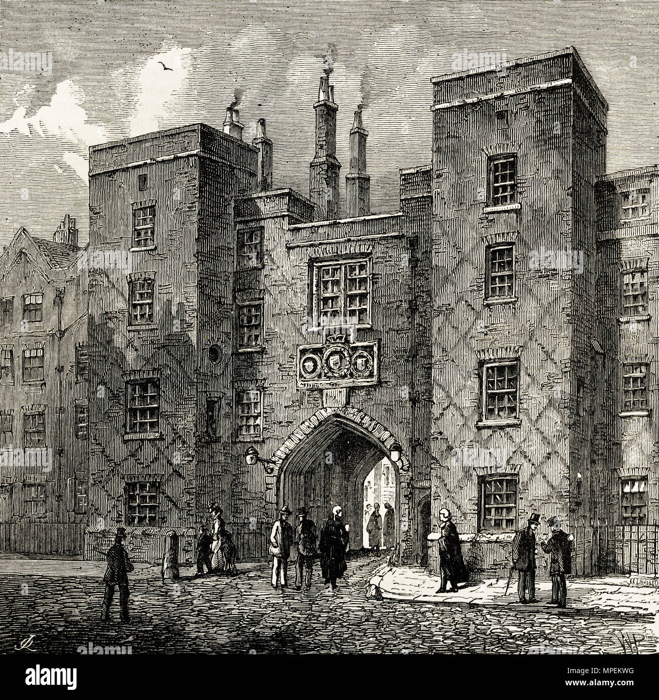Lincoln's Inn Gate, Chancery Lane, London England UK. 19ème siècle gravure victorienne circa 1878 Banque D'Images