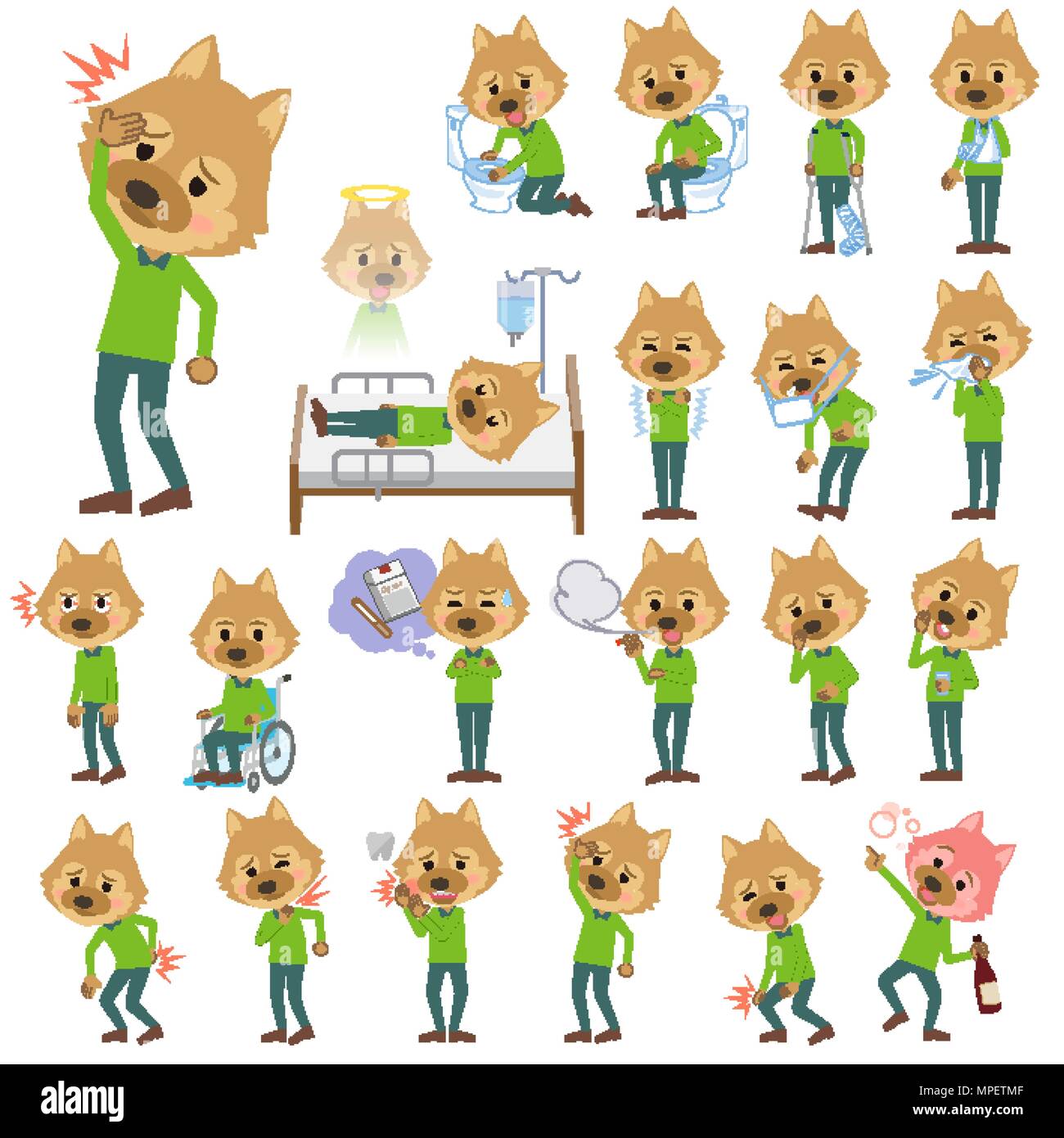 Ensemble de diverses poses de chien animal man maladie Illustration de Vecteur