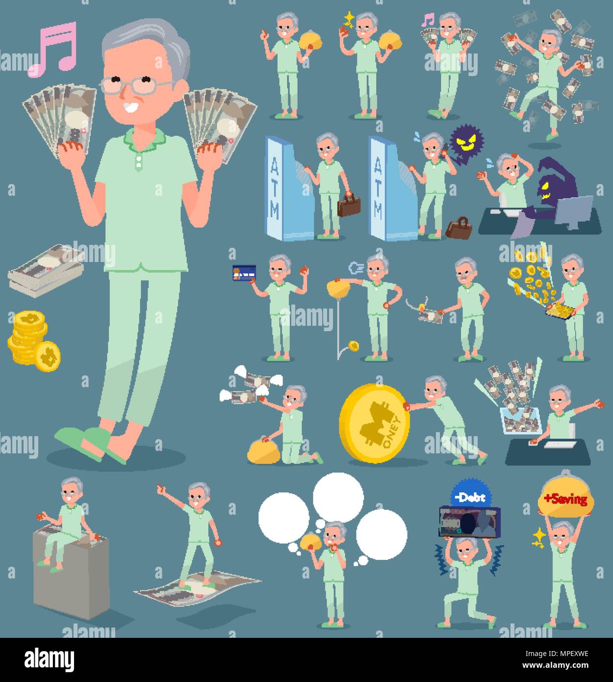 Ensemble de diverses poses de type télévision grand-père patient_argent Illustration de Vecteur