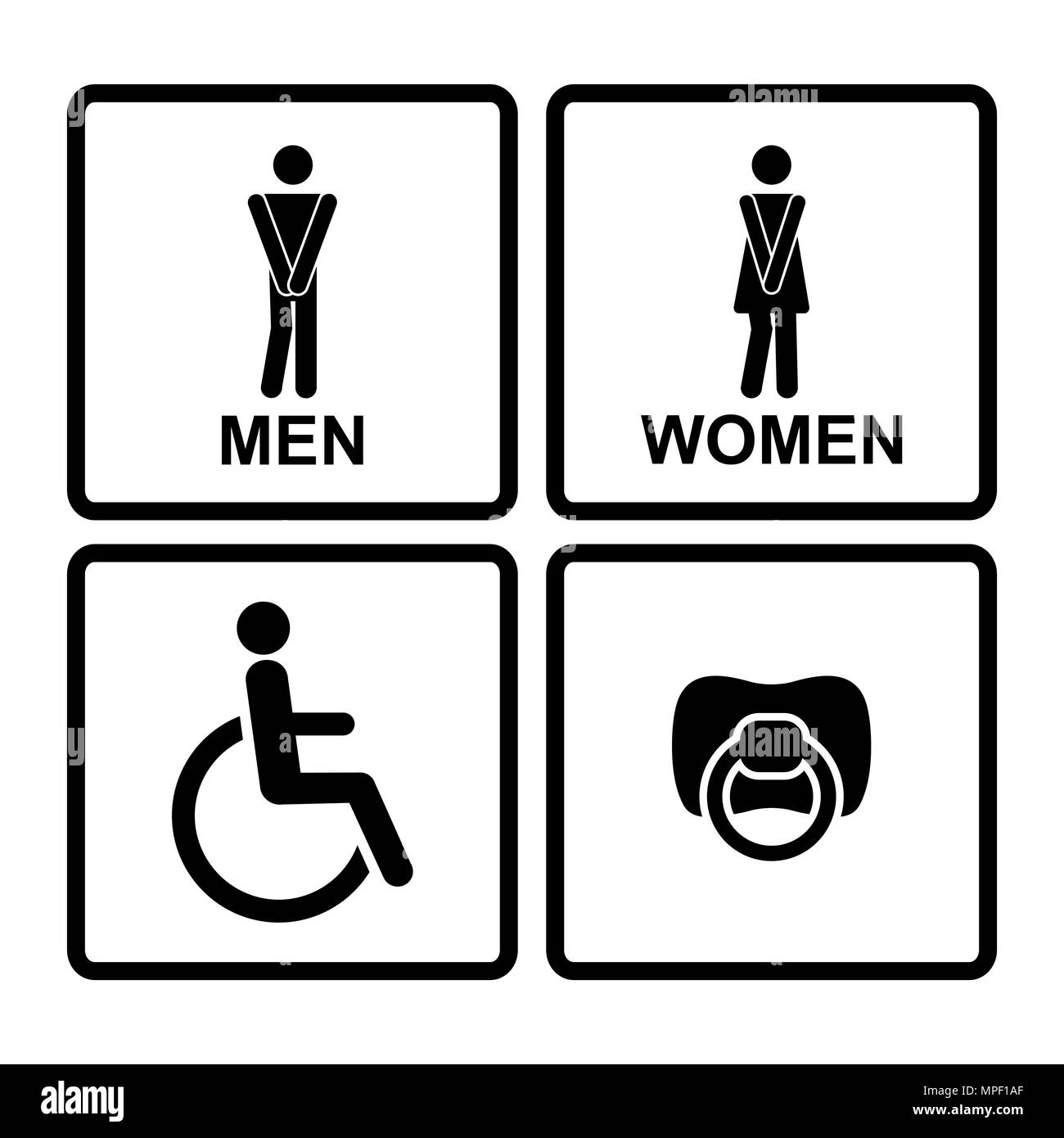 Toilettes hommes icônes vectorielles,femmes, dame, homme, mannequin babys,mamelon Illustration de Vecteur