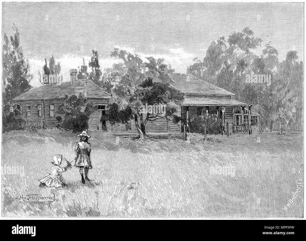 Gravure de James Busby's house, Nouvelle-Zélande. À partir de l'Atlas pittoresque d'Australasie Vol 3, 1886 Banque D'Images