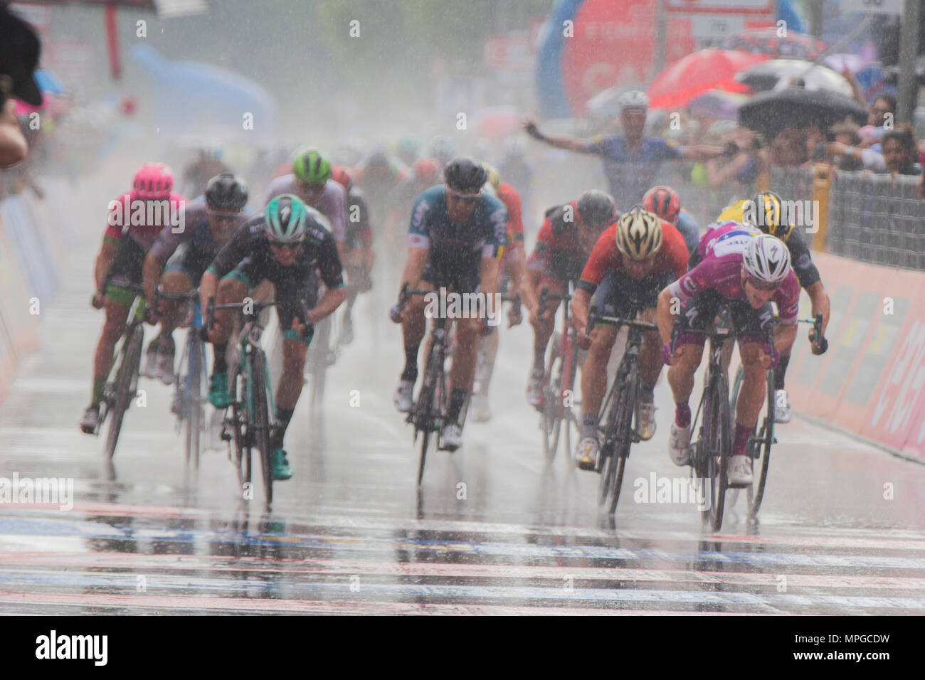 Iseo, Italie. 23 mai, 2018. Fin de l'étape 17 étape Elia Viviani délicieuses Floorsduring le 101ème Tour de France 2018 Étape 17, Riva del Garda-ISEO FRANCIACORTA (Stade), 155 km le 23 mai 2018 à Iseo, Italie Crédit : Fabio Averna/Alamy Live News Banque D'Images