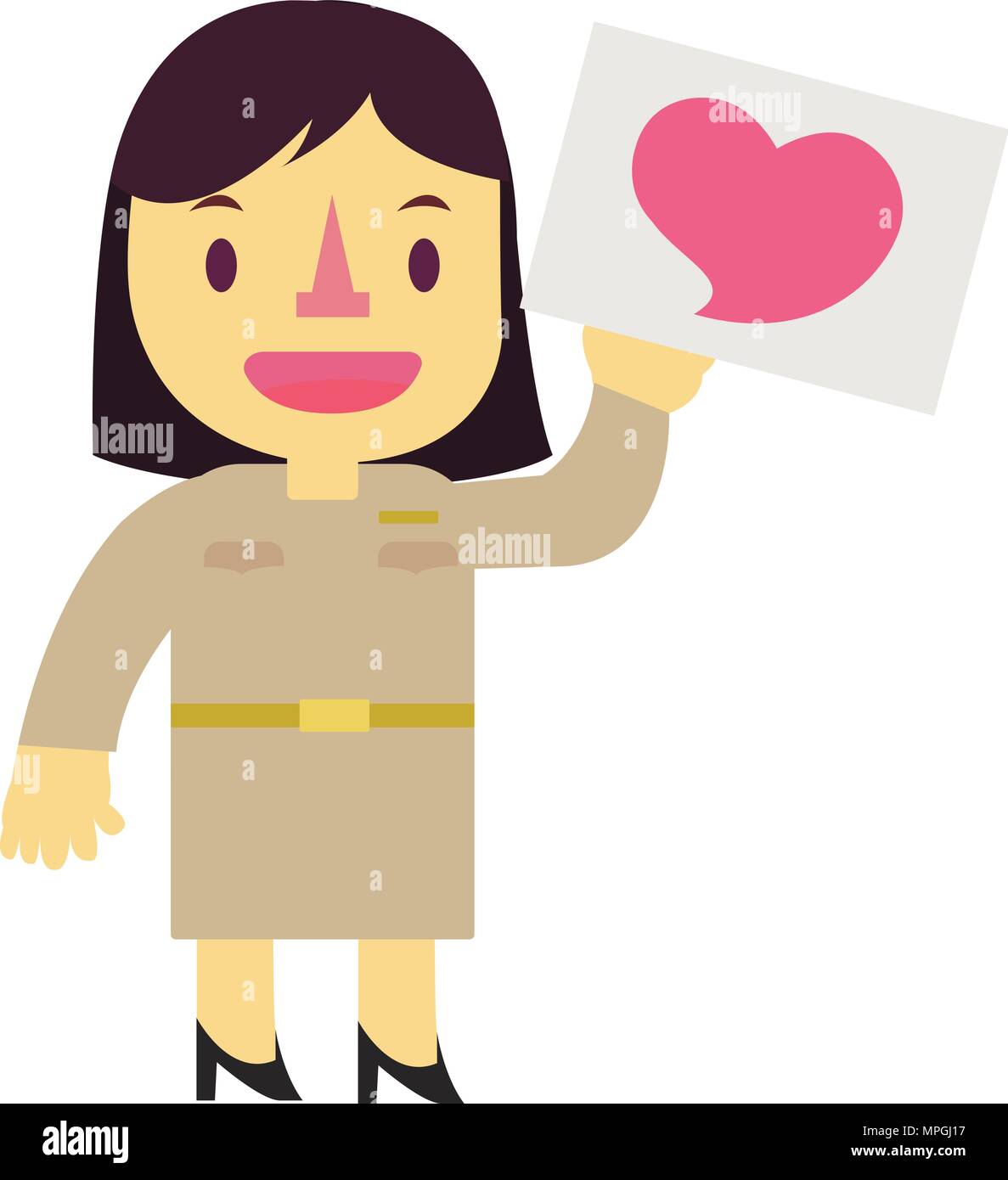 Thai personnage conception de montrer l'amour avec femme gouvernement étiquette sur fond blanc.Girl personnage avec coeur rose Illustration de Vecteur