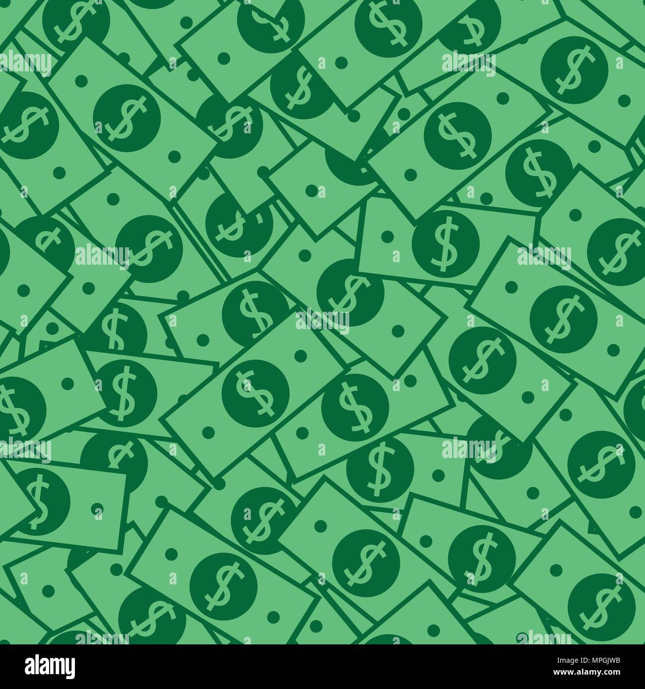 De l'argent sans motif avec de nombreux signes dollar. Fond vert avec des billets en papier de manière chaotique. Télévision part attirer style Illustration de Vecteur