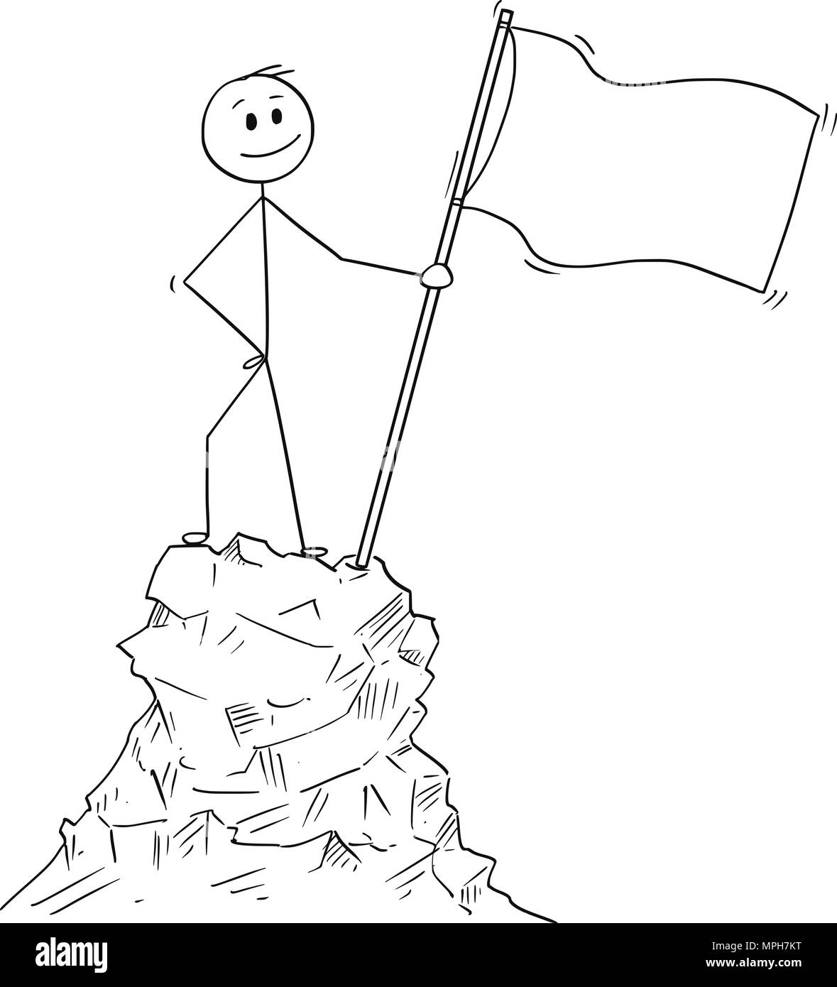 Caricature de drapeau sur le haut ou le sommet de la Montagne Illustration de Vecteur