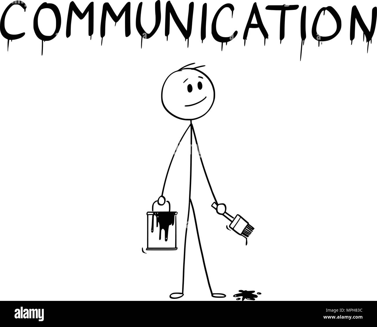 Caricature de Businessman avec pinceau et Peinture Peinture le mot Communication Illustration de Vecteur