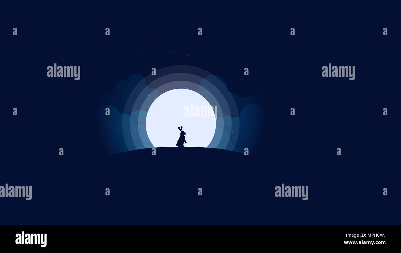Scène de nuit avec la pleine lune et silhouette sur rabbit hill illustration Banque D'Images