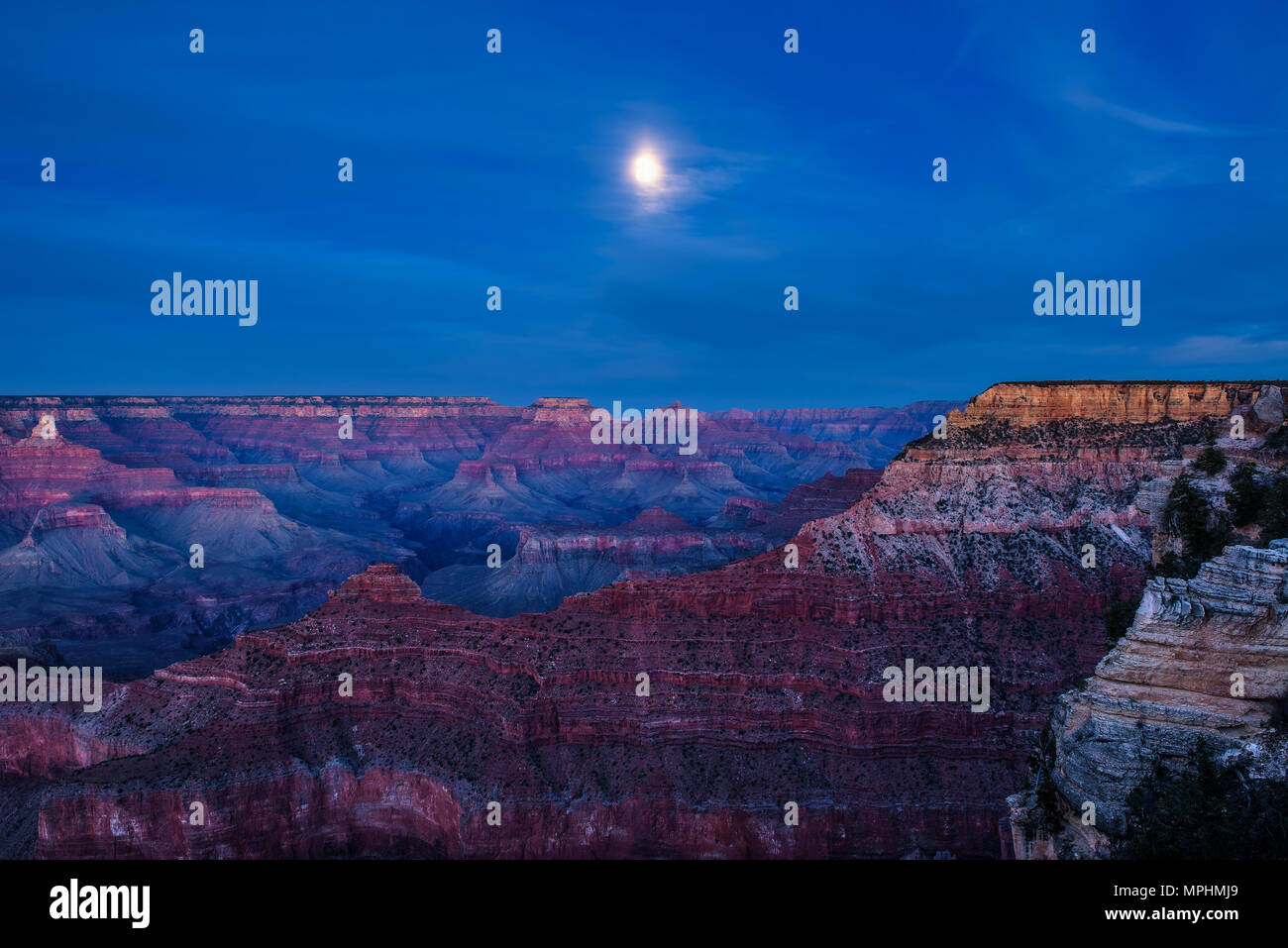 Ciel de nuit avec la pleine lune sur Grand Canyon Banque D'Images