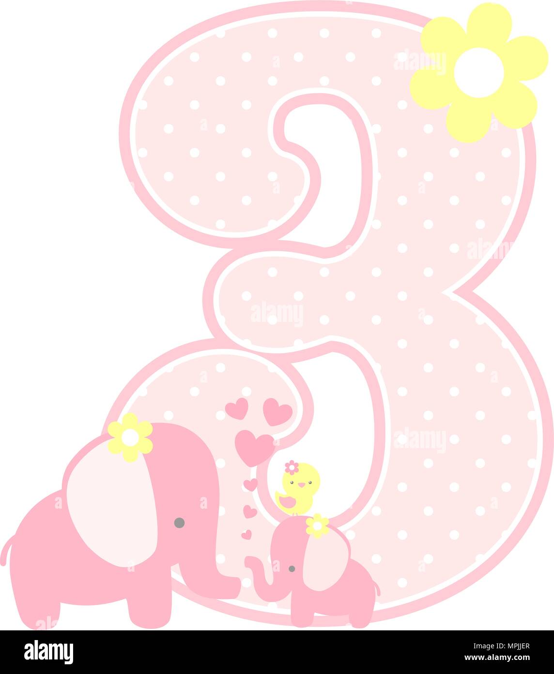 Numero 3 Avec L Elephant Mignon Et Petit Bebe Elephant Isole Sur Blanc Peut Etre Utilise Pour La Fete Des Meres Carte De Naissance Bebe Fille Deco Pepiniere Image Vectorielle Stock Alamy