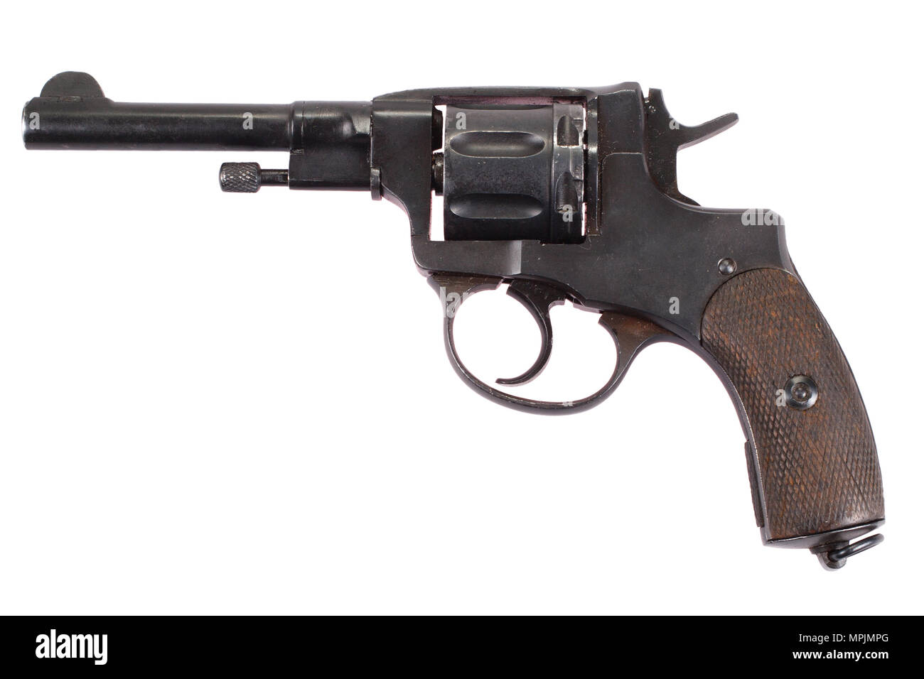 Le revolver NAGANT M1895 isolé sur fond blanc Banque D'Images