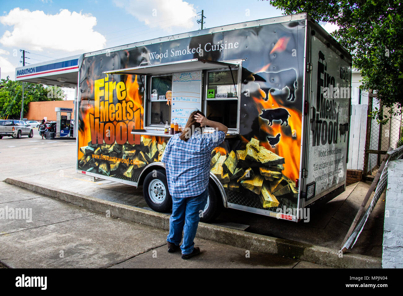 Feu de bois camion alimentaire Viandes, Montgomery, Alabama, États-Unis Banque D'Images