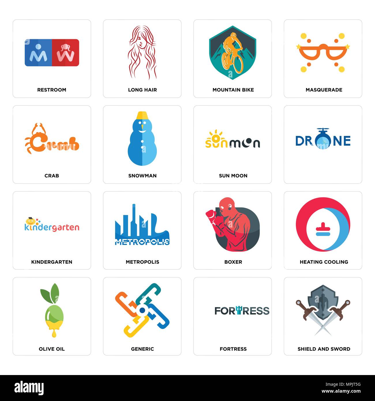 Ensemble de 16 icônes modifiable simple comme le bouclier et l'épée, forteresse, générique, de l'huile d'olive, de toilettes, chauffage refroidissement, crabe, maternelles, sun moon peut être Illustration de Vecteur