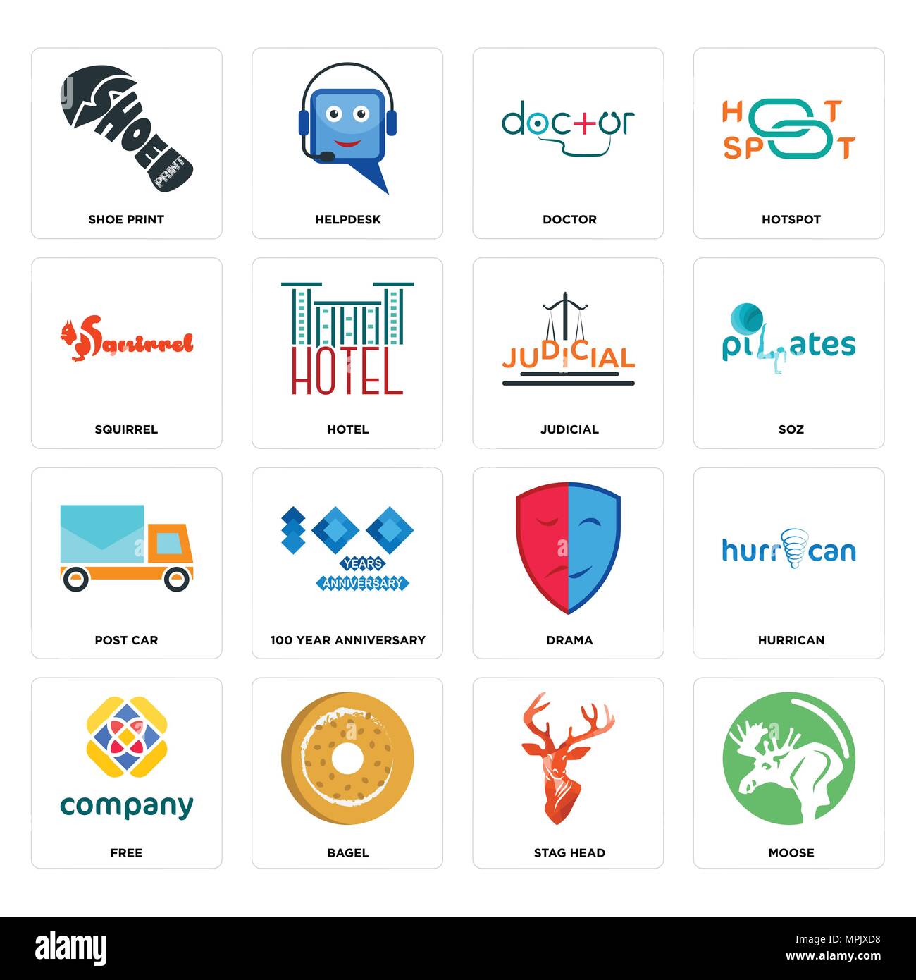 Ensemble de 16 icônes modifiable simple comme l'orignal, tête de cerf, bagel, libre, hurrican, service de l'impression, l'écureuil, le poster car, le contrôle judiciaire peut être utilisé pour le web mobile Illustration de Vecteur