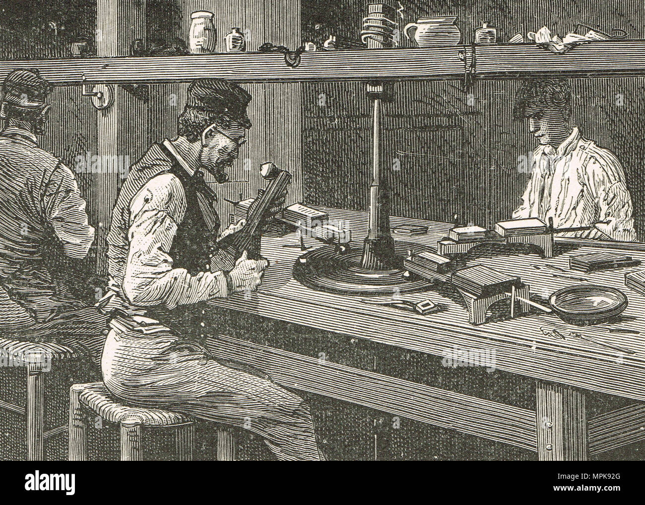 Polissage de diamants à la main au xixe siècle Banque D'Images
