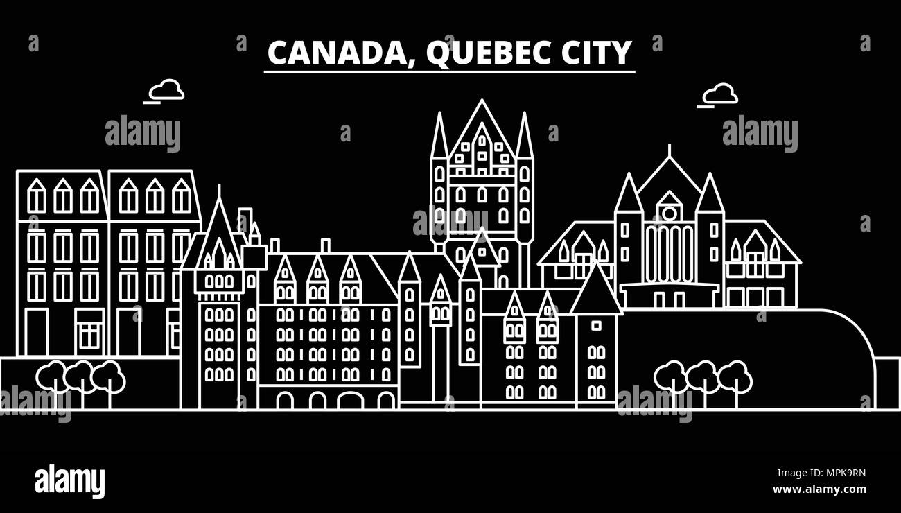 La ville de Québec d'ossature d'horizon. Canada - Québec Ville, vecteur linéaire canadien, de l'architecture des bâtiments. La ville de Québec billet d'illustration, les grandes lignes de repère. Canada télévision icône, bannière ligne canadienne Illustration de Vecteur