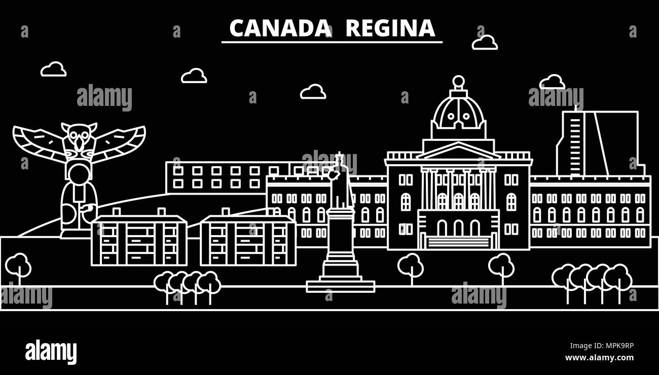 Skyline silhouette de Regina. Canada - Regina, ville vecteur linéaire canadien, de l'architecture des bâtiments. Regina billet d'illustration, les grandes lignes de repère. Canada télévision icône, bannière ligne canadienne Illustration de Vecteur