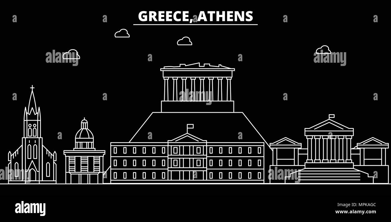 Skyline silhouette d'Athènes. Grèce - Athènes, ville vecteur linéaire, les bâtiments de l'architecture grecque. Illustration de voyage Athènes, contours de repère. France télévision, icône ligne grec banner Illustration de Vecteur