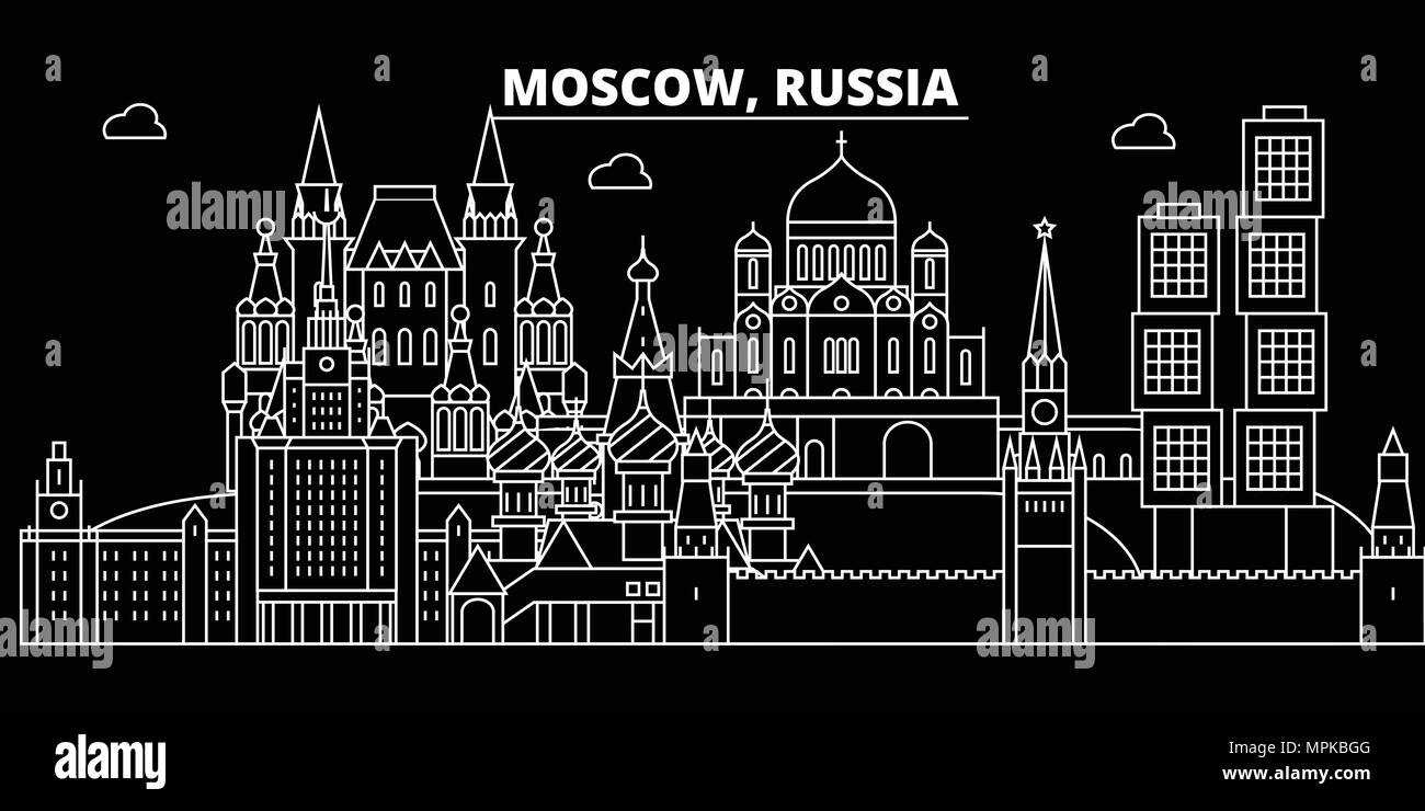 Silhouette de la ville de Moscou d'horizon. Russie - Moscou ville ville, vecteur linéaire russe, l'architecture des bâtiments. Voyage de la ville de Moscou en illustration, contours de repère. Icône russe La Russie Télévision, ligne banner Illustration de Vecteur