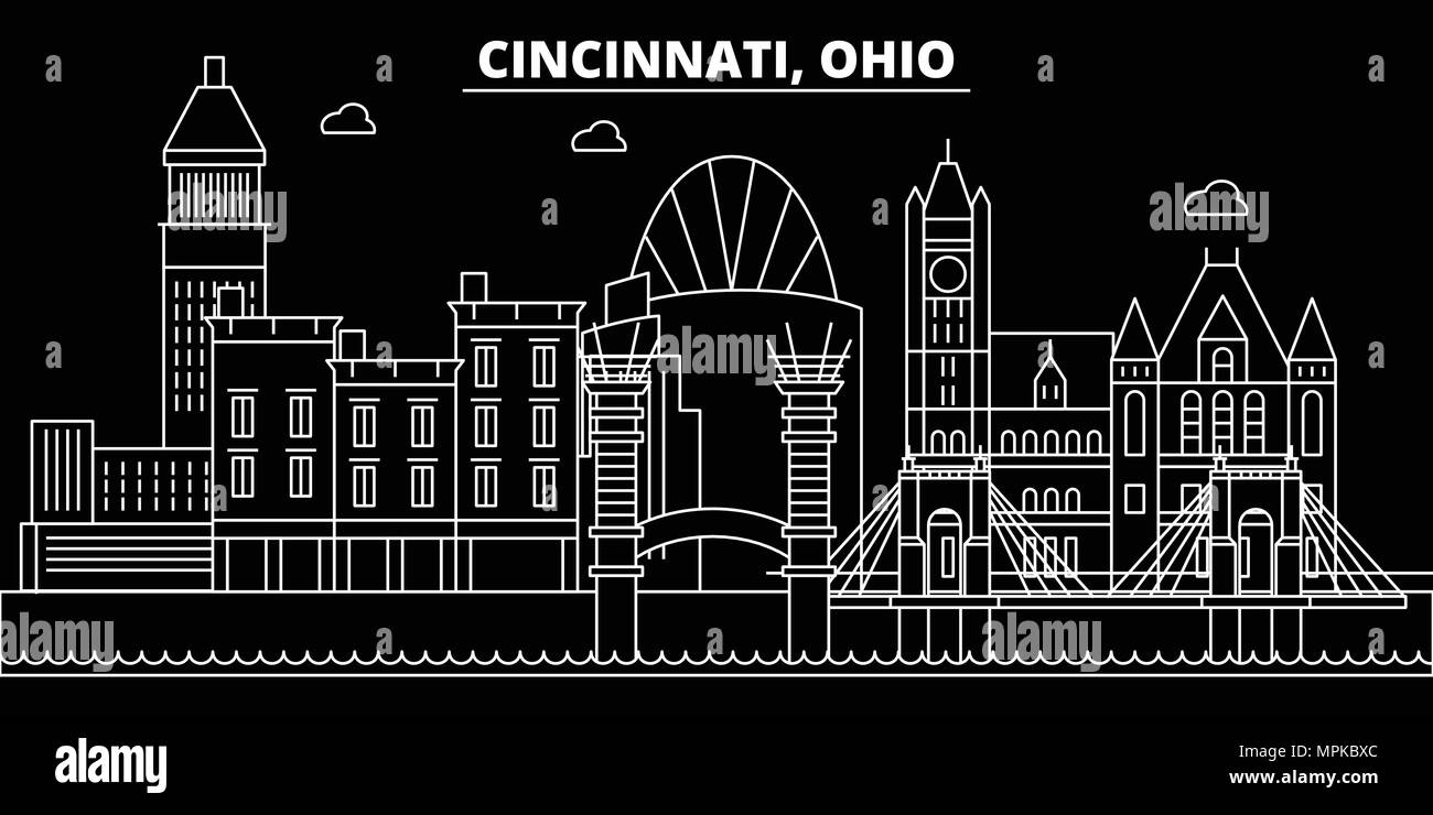 Skyline silhouette de Cincinnati. USA - Cincinnati, ville vecteur linéaire américain, l'architecture des bâtiments. Cincinnati billet d'illustration, les grandes lignes de repère. USA télévision icône, bannière de ligne américain Illustration de Vecteur