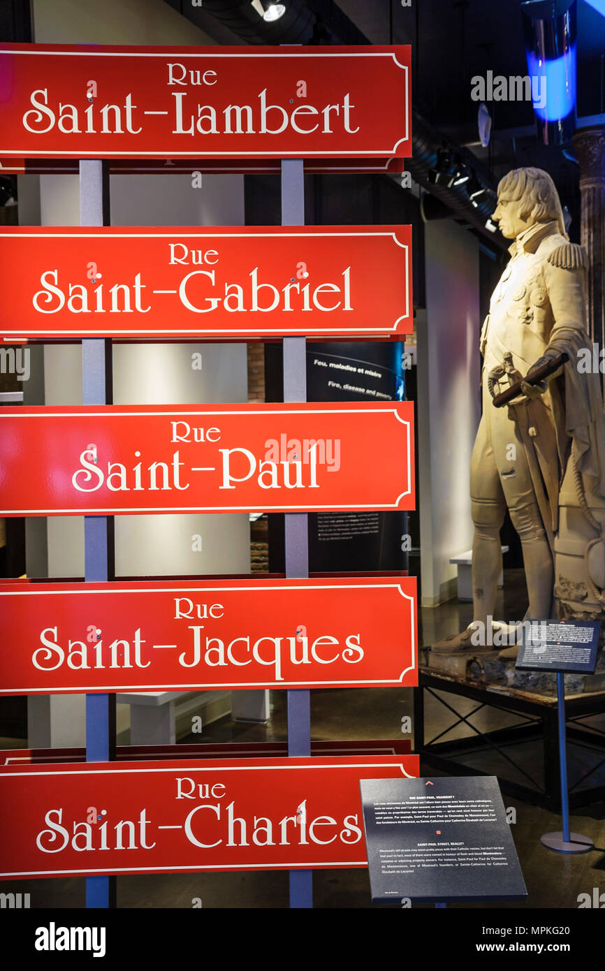 Canada,canadien,province de Québec,langue française,bilingue,Montréal,Vieux Montréal,Centre d'histoire de Montréal,enseignes,exposition exposant Banque D'Images