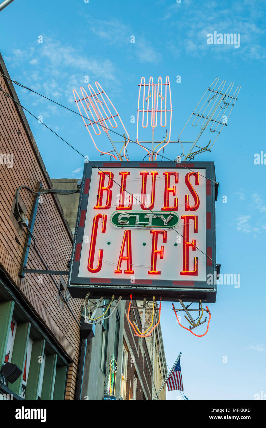 Historique Beale Street, connu comme la maison des Blues à Memphis, Tennessee, États-Unis Banque D'Images