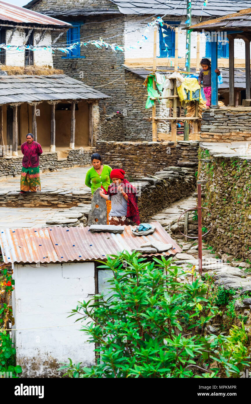 Dhampus népalais typique village de montagne, le Népal Banque D'Images
