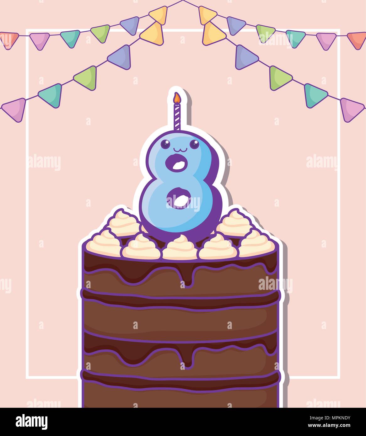 Joyeux anniversaire avec un gâteau d'anniversaire avec kawaii nombre bougie de plus fond rose, design coloré. vector illustration Illustration de Vecteur