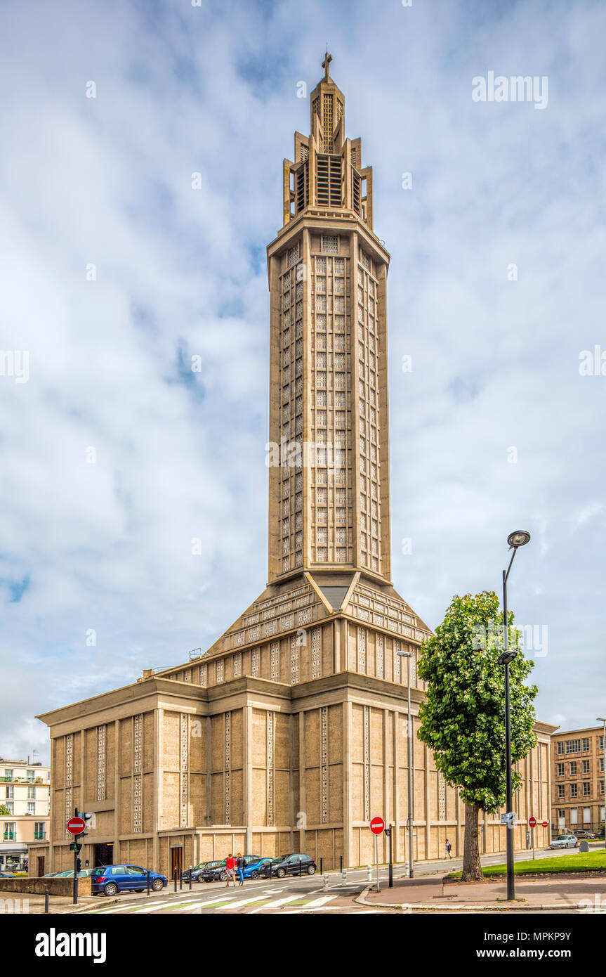 L'église de saint Joseph, Le Havre, France, design par Auguste Perret (Schumacher) Banque D'Images