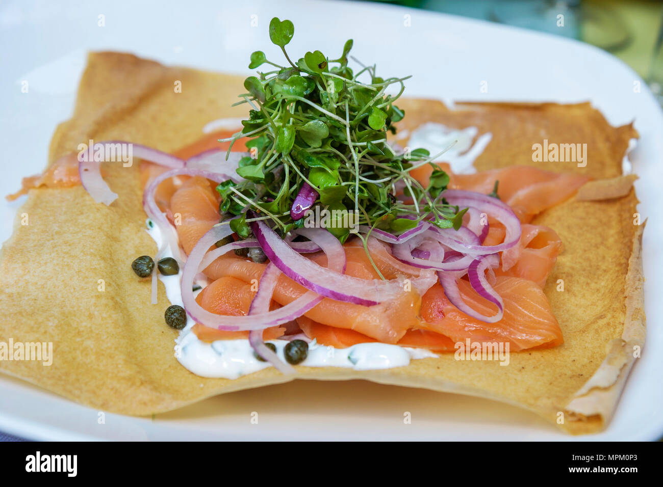 Québec Canada,Grande Allee,Auberge Louis Hebert,restaurant restaurants repas café cafés,saumon crêpe,oignon,gastronomie,Canada070712211 Banque D'Images