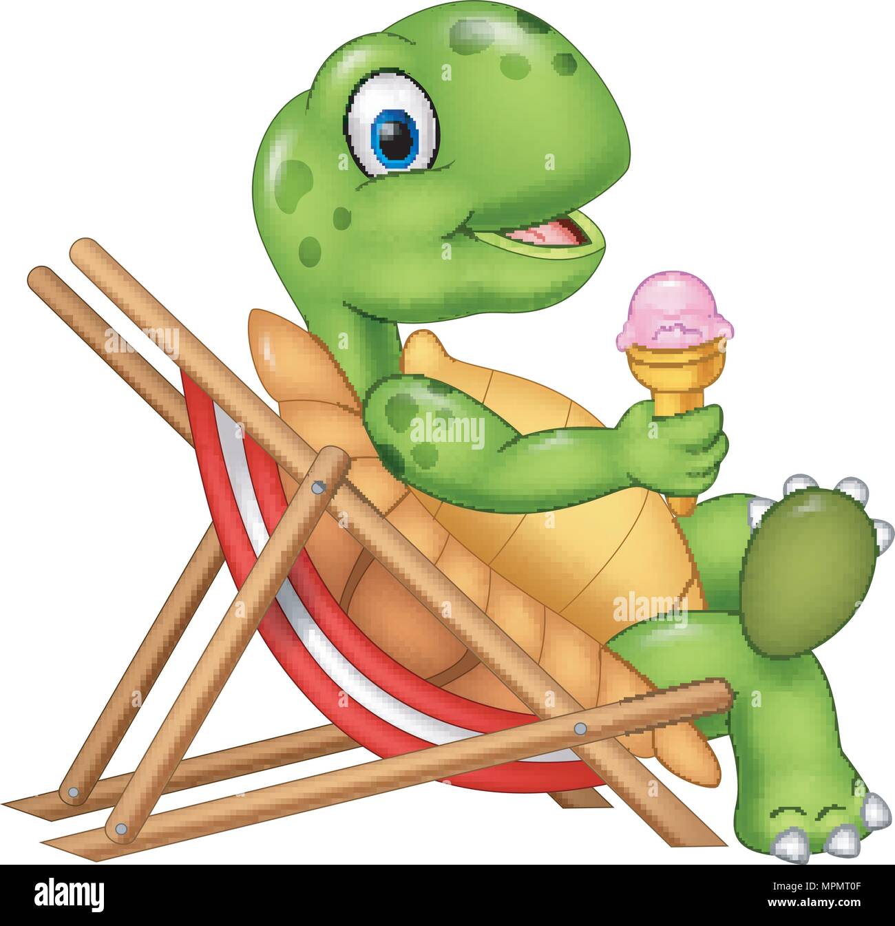 Dessin de tortue assis sur chaise de plage et tenant une glace Illustration de Vecteur