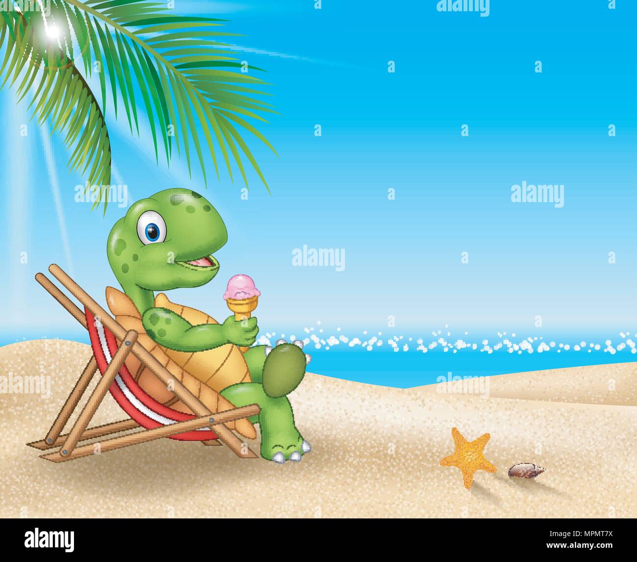 Dessin de tortue détente sur la plage Illustration de Vecteur