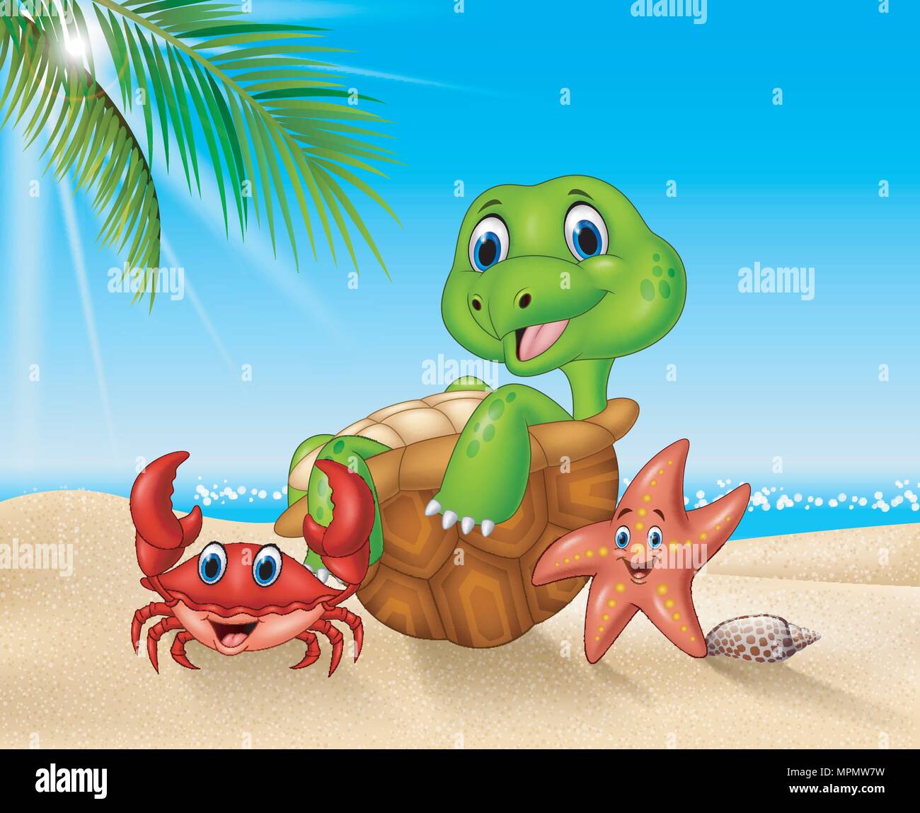 Cartoon animaux mer détente sur la plage Illustration de Vecteur
