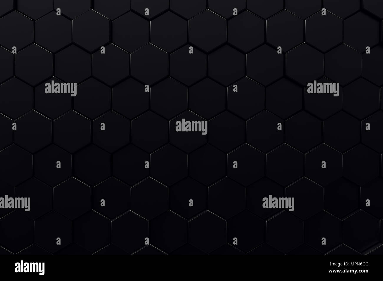 Surface géométrique abstraite. Fond noir hexagonal, 3D Rendering Banque D'Images