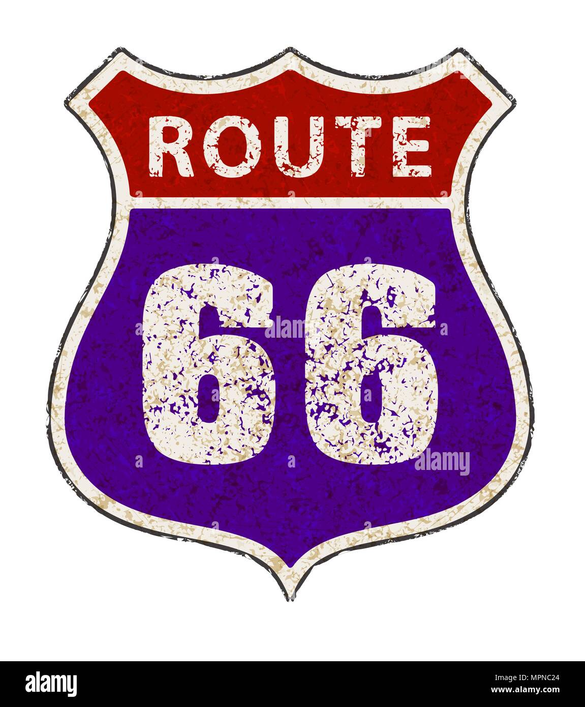 Road sign in vintage grunge style. Road 66 (soixante-six) grungy vector illustration. Illustration de Vecteur