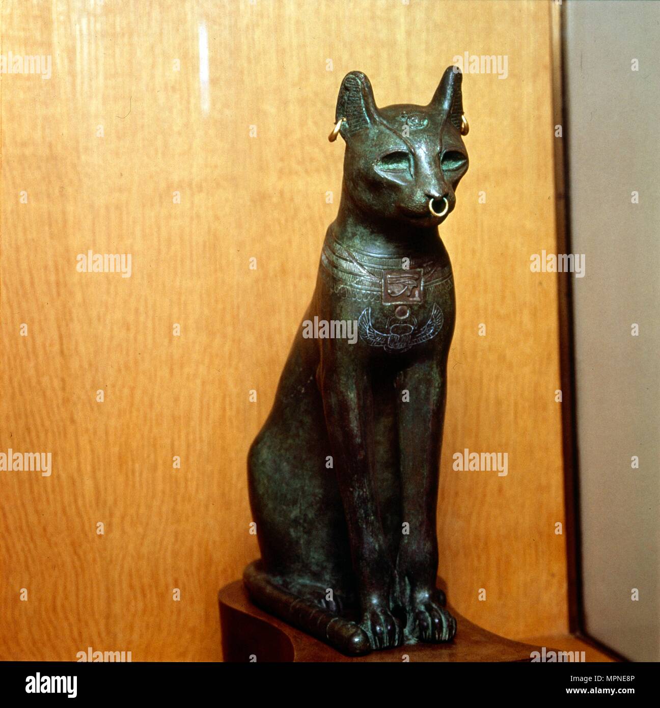 Bronze égyptien chat, sacré pour la Déesse Bastet, période romaine. c664BC-332 BC. Artiste : Inconnu. Banque D'Images