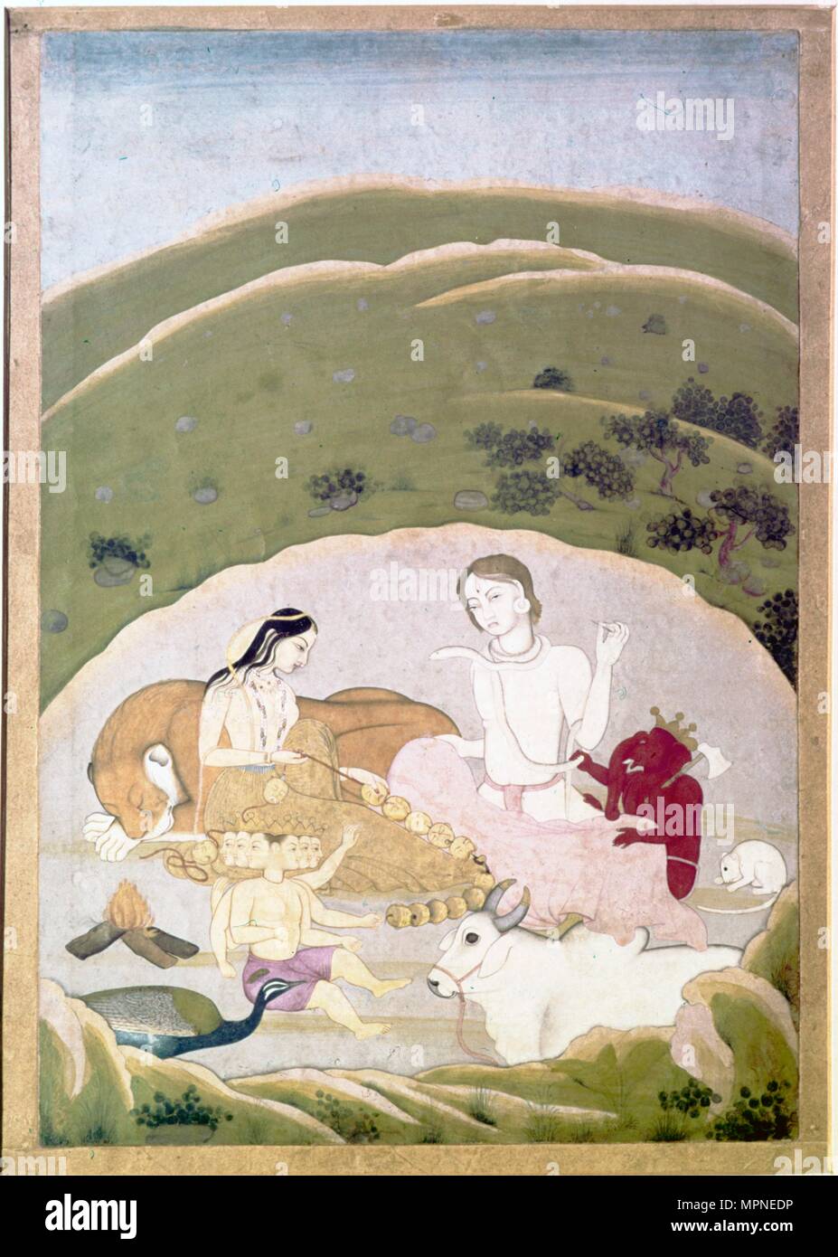 Shiva et Parvati avec leurs enfants, Ganesh et Karttikgya sur le Mont Kailash, c1745. Artiste : Inconnu. Banque D'Images