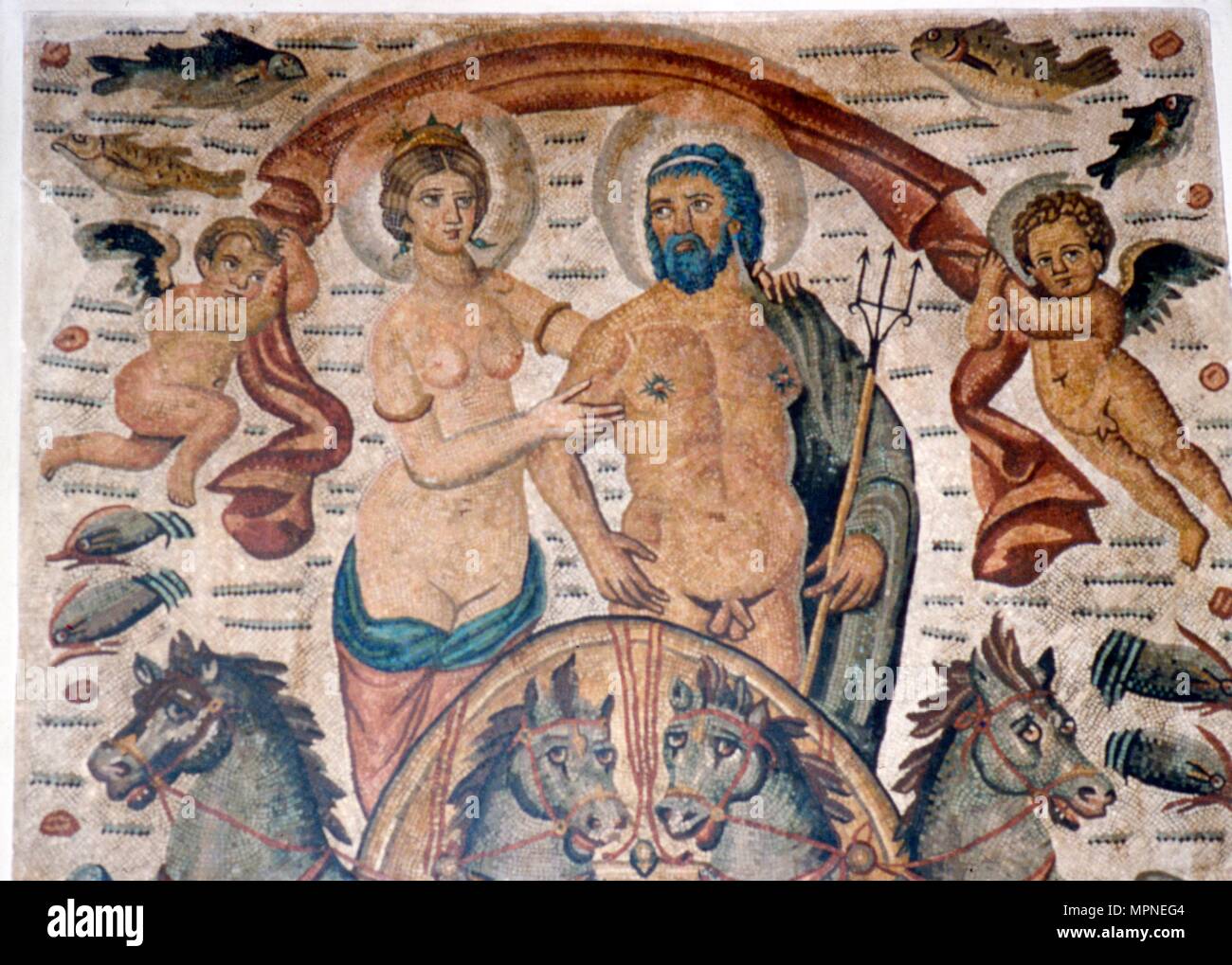 Triomphe de Neptune et Amphitrite, mosaïque romaine, au début du ive siècle. Artiste : Inconnu. Banque D'Images