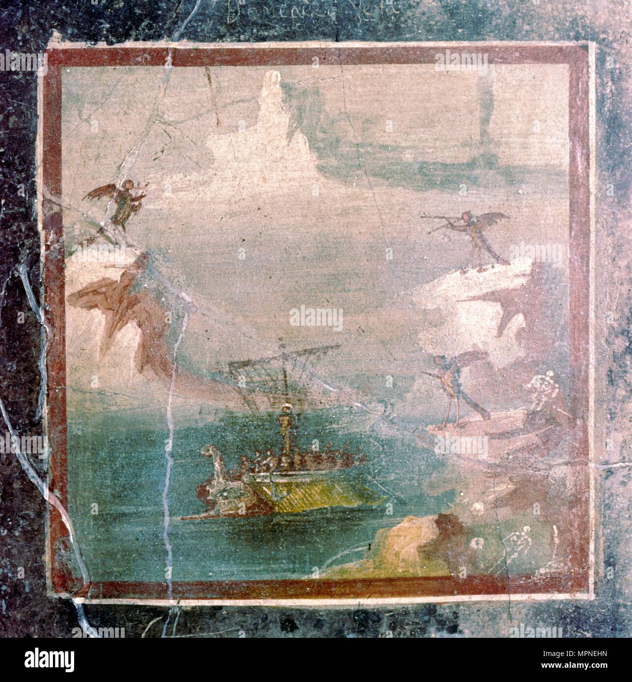 La peinture murale romaine, Ulysees et les sirènes, Pompéi, 1er siècle. Artiste : Inconnu. Banque D'Images