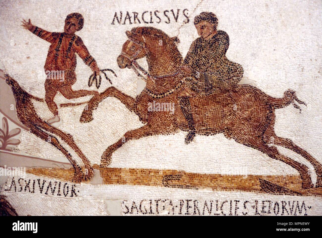 Le cheval et le cavalier, mosaïque romaine, c2e, 3e siècle. Artiste : Inconnu. Banque D'Images
