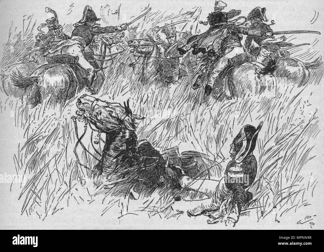 "Le général Chute du cheval dans un fossé", 1896, (1902). Artiste : Frederick Gordon Browne. Banque D'Images