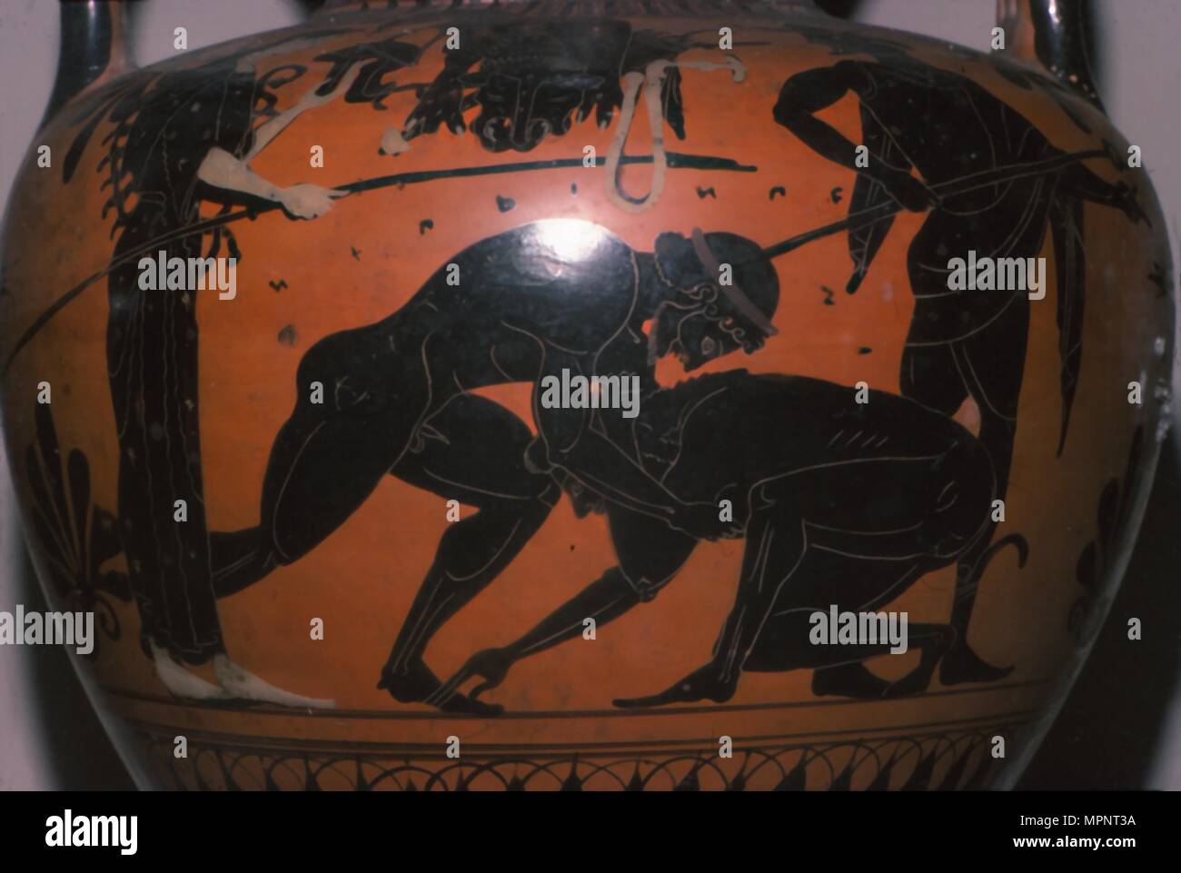 Et Heralles Antaios, détail sur Neck-Amphora Grec, C520BC-C510 BC. Artiste : Groupe Leagros. Banque D'Images