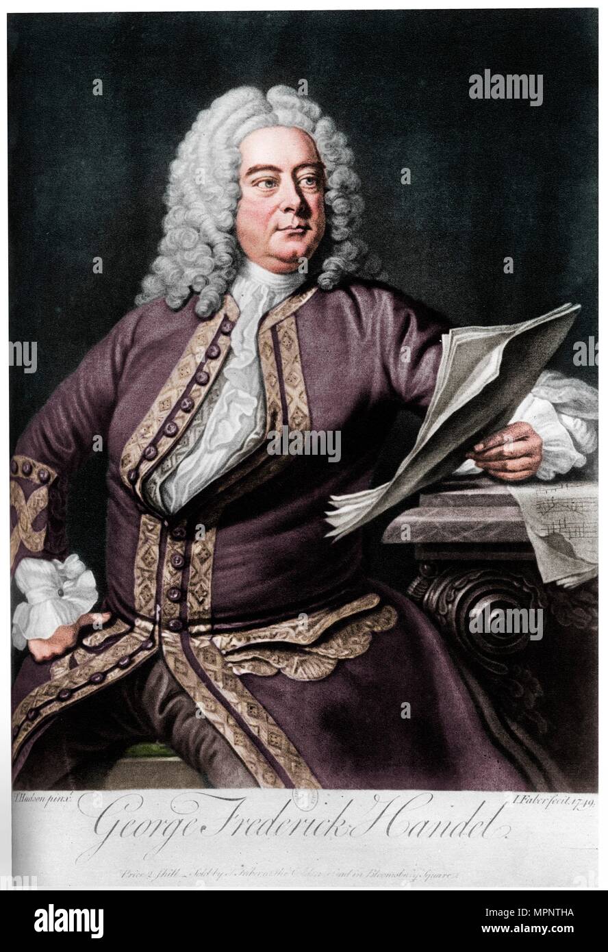 George Frideric Handel, compositeur baroque britannique, 1749. Artiste : John Faber le plus jeune. Banque D'Images