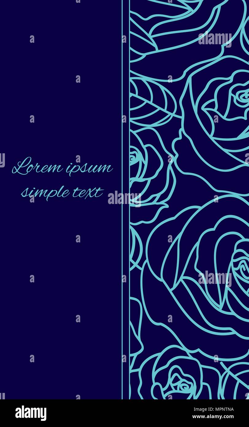 Les invitations de mariage vecteur avec contour bleu pâle roses sur le fond bleu marine. Floral design pour carte de vœux, copy space Illustration de Vecteur