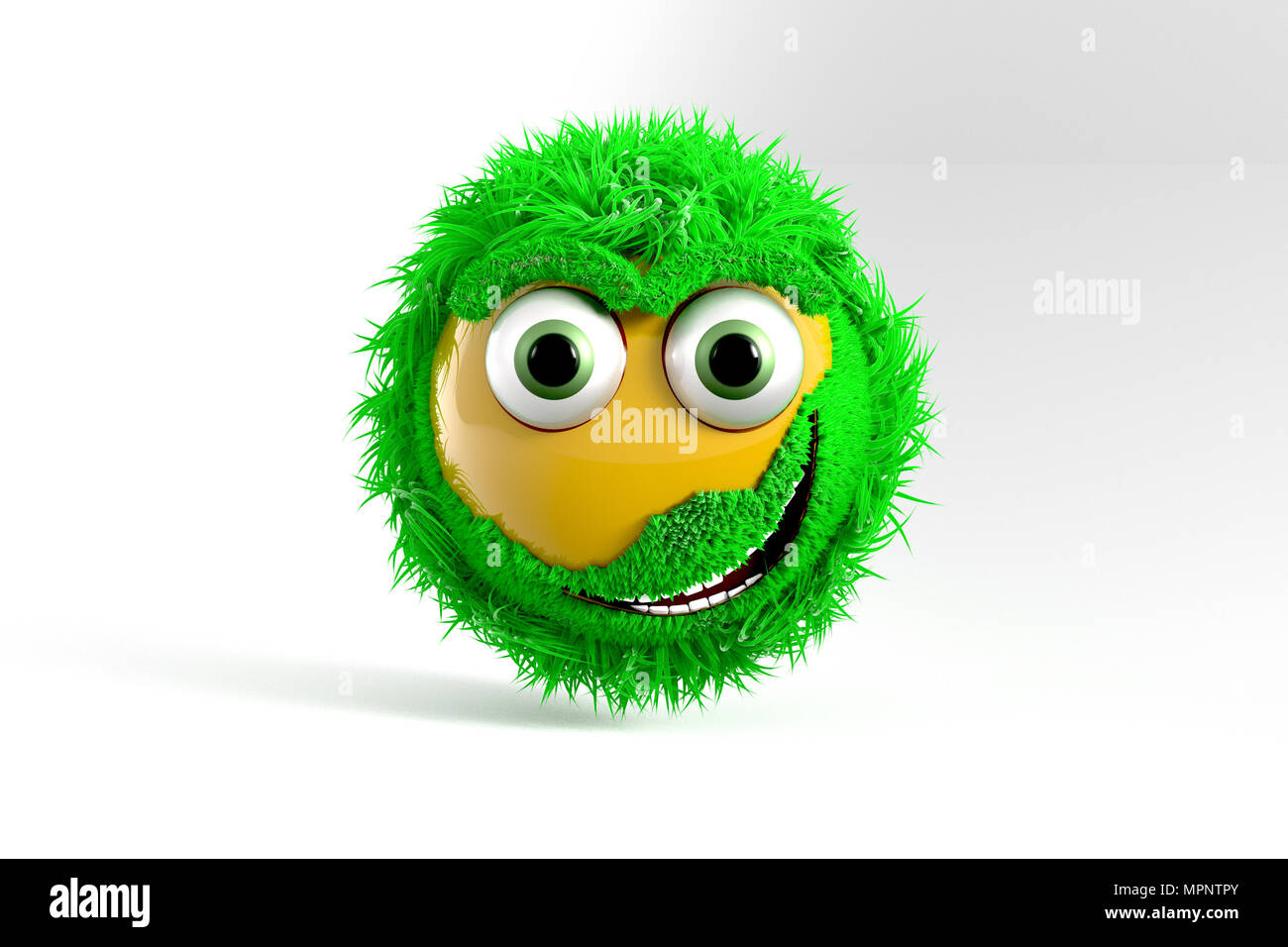 3D Illustration, jaune avec des cheveux verts Emoji Banque D'Images