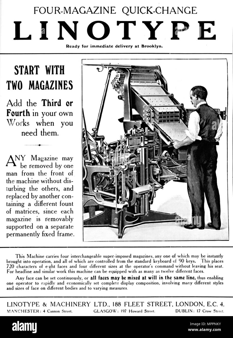 'Linotype & Machinery Ltd. annonce', 1919. Artiste : Inconnu. Banque D'Images